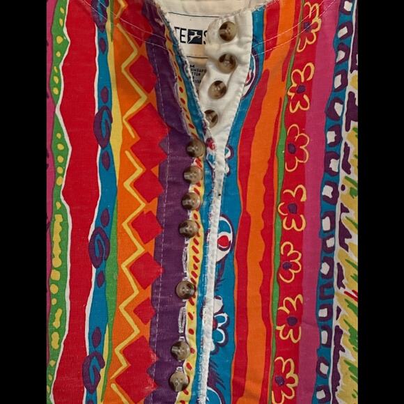 White Stag Y2K Rainbow Striped Short Sleeve 1/2 Button Front Top Medium - Picture 5 of 7